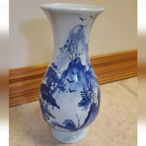 Vintage Blue And White Chinoiserie Ceramic Vase Made In Vietnam